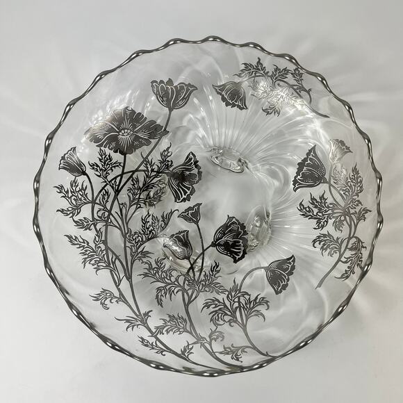 Crystal Silver Overlay Serving Dishes Set Cambridge Caprice Metallic Vintage 4PC - Picture 2 of 16